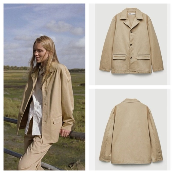 ZARA WASHED TWILL BLAZER ZW COLLECTION LIGHT WHISKEY, US SIZE XS oversized - Picture 1 of 13